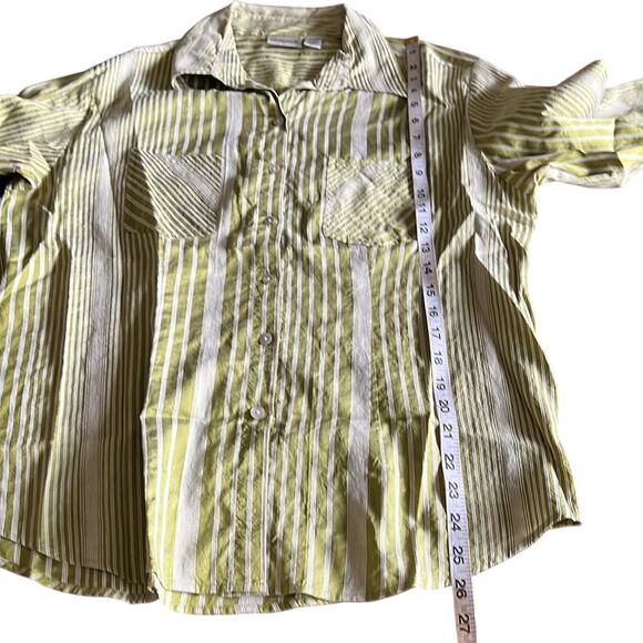 Chico’s 2= misses 12 Green & White Striped Blouse Button Up 3/4 Sleeves - Picture 10 of 10